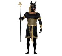 Smiffys Disfraz de Anubis el chacal, Negro, con túnica, cuello, brazaletes, muñequeras y careta Halloween, Carnaval