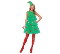 Smiffys Disfraz de árbol de Navidad, Verde, con vestido y gorro Halloween, Carnaval