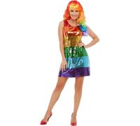 Smiffys Disfraz de arcoíris de All That Glitters, con vestido de lentejuelas Halloween, Carnaval