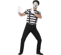 Smiffys Disfraz de Artista de Caballero, Negro con Parte Superior, Boina, Guantes, Tirantes y Maquillaje, Disfraz de Circo para Adultos