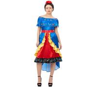 Smiffys Disfraz de artista Frida para mujer, con vestido y diadema, iconos e ídolos, disfraces de héroes