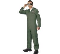 Smiffys Disfraz de aviador, verde, con enterizo de cremallera