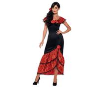 Smiffys Disfraz de bailaora de flamenco, Negro, con vestido y adorno para la cabeza Halloween, Carnaval