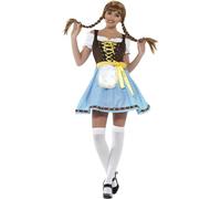 Smiffys Disfraz de bávara Olga,Azul y blanco,Con vestido corto, delantal atado, top y corpiño de ante simulado