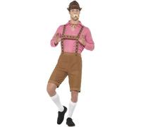 Smiffys Disfraz de bávaro,Rojo y marrón,con camisa y Lederhosen Halloween, Carnaval