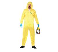 Smiffys Disfraz de Breaking Bad en Amarillo para Adultos, Traje de Material Peligroso, máscara de látex, Guantes y Barba de Cabra, Licencia Oficial, canaliza tu Heisenberg Interior
