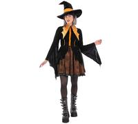 Smiffys Disfraz de bruja araña naranja para mujer, con vestido y sombrero, disfraz de Halloween para mujer, estilo gótico de bruja