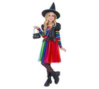 Smiffys Disfraz de bruja arcoíris con vestido, sombrero y medias, disfraz de Halloween para niños, disfraces de Halloween