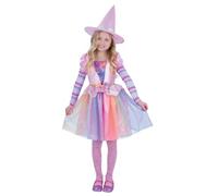 Smiffys Disfraz de bruja arcoíris pastel con vestido, sombrero y medias, disfraz de Halloween para niños, disfraces de Halloween, de 10 a 12 años