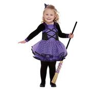 Smiffys Disfraz de bruja bonita para niños pequeños, Morado, con vestido y diadema Halloween, Carnaval