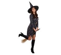 Smiffys Disfraz de bruja de luna y estrellas con vestido y sombrero, disfraz de Halloween para adultos, disfraz de bruja
