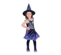 Smiffys Disfraz de bruja de noche estrellada y sombrero, disfraz de Halloween para niños, disfraces de bruja