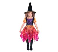 Smiffys Disfraz de bruja luna y estrellas, Vestido y sombrero, naranja