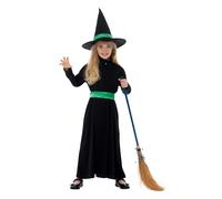 Smiffys Disfraz de bruja malvada, Negro, con vestido y sombrero Halloween, Carnaval