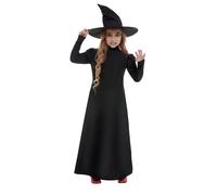 Smiffys Disfraz de bruja malvada para niña, Negro, con vestido y sombrero Halloween, Carnaval