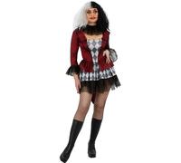 Smiffys Disfraz de bufón malvado con parte superior adjunta, falda y puño para el cuello, disfraz siniestro de circo de Halloween, disfraces de Halloween