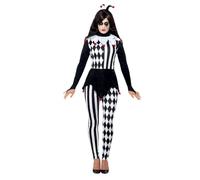 Smiffys Disfraz de bufona, Negro, con parte de arriba, leggings y diadema Halloween, Carnaval