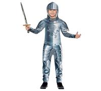 Smiffys Disfraz de caballero con armadura de lujo, Gris, con traje entero y adorno para la cabeza, estampado digital Halloween, Carnaval