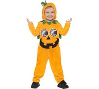 Smiffys Disfraz de calabaza para niño pequeño, Naranja y negro, con mono con capucha y ojos en 3D Halloween, Carnaval