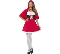 Smiffys Disfraz de Caperucita Roja, rojo con vestido corto y capa, cuento de hadas, alas y varitas, disfraz para adultos