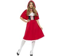 Smiffys Disfraz de Caperucita Roja, rojo, con vestido largo y capa Halloween, Carnaval