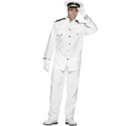 Smiffys Disfraz de capitán, blanco, con chaqueta, pantalones, gorra y guantes