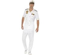Smiffys Disfraz de capitán, blanco con parte superior, pantalones y sombrero, disfraz de tierra, mar y fuerzas aéreas, disfraces para adultos