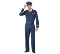 Smiffys Disfraz de capitán de la fuerza aérea de la 2ª Guerra Mundial, azul, con pantalones, chaqueta, sombrero y corbata
