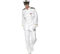 Smiffys Disfraz de capitán Deluxe, blanco, con chaqueta, pantalones, gorra y guantes