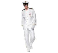 Smiffys Disfraz de capitán Deluxe, blanco, con chaqueta, pantalones, gorra y guantes