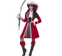 Smiffys Disfraz de capitana auténtica de lujo, Rojo, con vestido, chaqueta, corbata y fundas para las botas