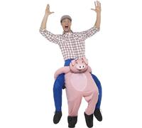 Smiffys Disfraz de cerdo Piggyback,Rosa,Disfraz de una pieza con piernas simuladas