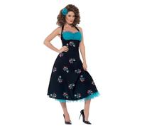Smiffys Disfraz de Cha Cha DiGregorio de Grease, Negro, con vestido sin espalda y pinza para el pelo