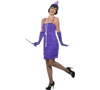 Smiffys Disfraz de chica años 20, Morado, con vestido corto, diadema y guantes Halloween, Carnaval