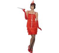 Smiffys Disfraz de chica años 20, Rojo, con vestido corto, diadema y guantes