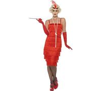 Smiffys Disfraz de chica años 20, Rojo, con vestido largo, diadema y guantes Halloween, Carnaval