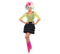 Smiffys Disfraz de chica años 80, Negro y amarillo, con parte de arriba, vestido y diadema Halloween, Carnaval