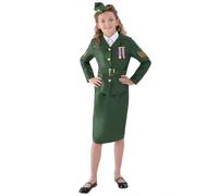 Smiffys Disfraz de chica del ejercito de la 2ª Guerra Mundial, caqui verde, con chaqueta, falda, cinturón acoplado y gorro Halloween, Carnaval