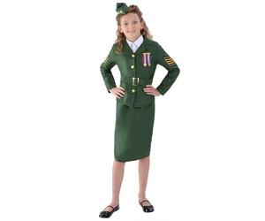 Smiffys Disfraz de chica del ejercito de la 2ª Guerra Mundial, caqui verde, con chaqueta, falda, cinturón acoplado y gorro