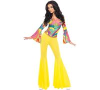 Smiffys Disfraz de chica guay de los 70, con top y pantalones de campana Halloween, Carnaval