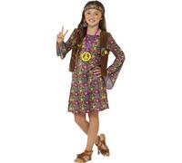 Smiffys Disfraz de Chica Hippie, Vestido con Chaleco, Diadema y Medallón