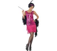 Smiffys Disfraz de chica joven divertida años 20, rosado fuerte, con vestido, tocado y collar Halloween, Carnaval
