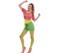 Smiffys Disfraz de chica pongámonos en forma, con body, camiseta corta, shorts y banda para el pelo Halloween, Carnaval