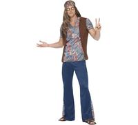 Smiffys Disfraz de chico hippy, Multicolor, con parte de arriba, pantalón, pañuelo para el cuello y medallón
