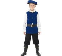Smiffys Disfraz de chico Tudor, azul eléctrico, top, pantalones con cubrebotas, cinturón y gorra Halloween, Carnaval