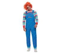 Smiffys Disfraz de Chucky, Azul, con camiseta y peto de color Halloween, Carnaval