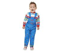 Smiffys Disfraz de Chucky, Azul, con camiseta y peto de color Halloween, Carnaval