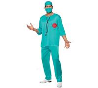 Smiffy's Disfraz de cirujano verde con túnica, pantalones, gorro y mascarilla – Halloween, Carnaval