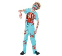 Smiffys Disfraz de cirujano zombi, Azul, con pantalones manchados de sangre, parte de arriba, mascarilla y estetoscopio
