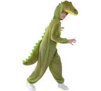 Smiffys Disfraz de cocodrilo para niños, mono verde suave con capucha, disfraz unisex de animales, disfraz de Halloween para niños y niñas, día del libro, cosplay de animales, disfraz de fácil